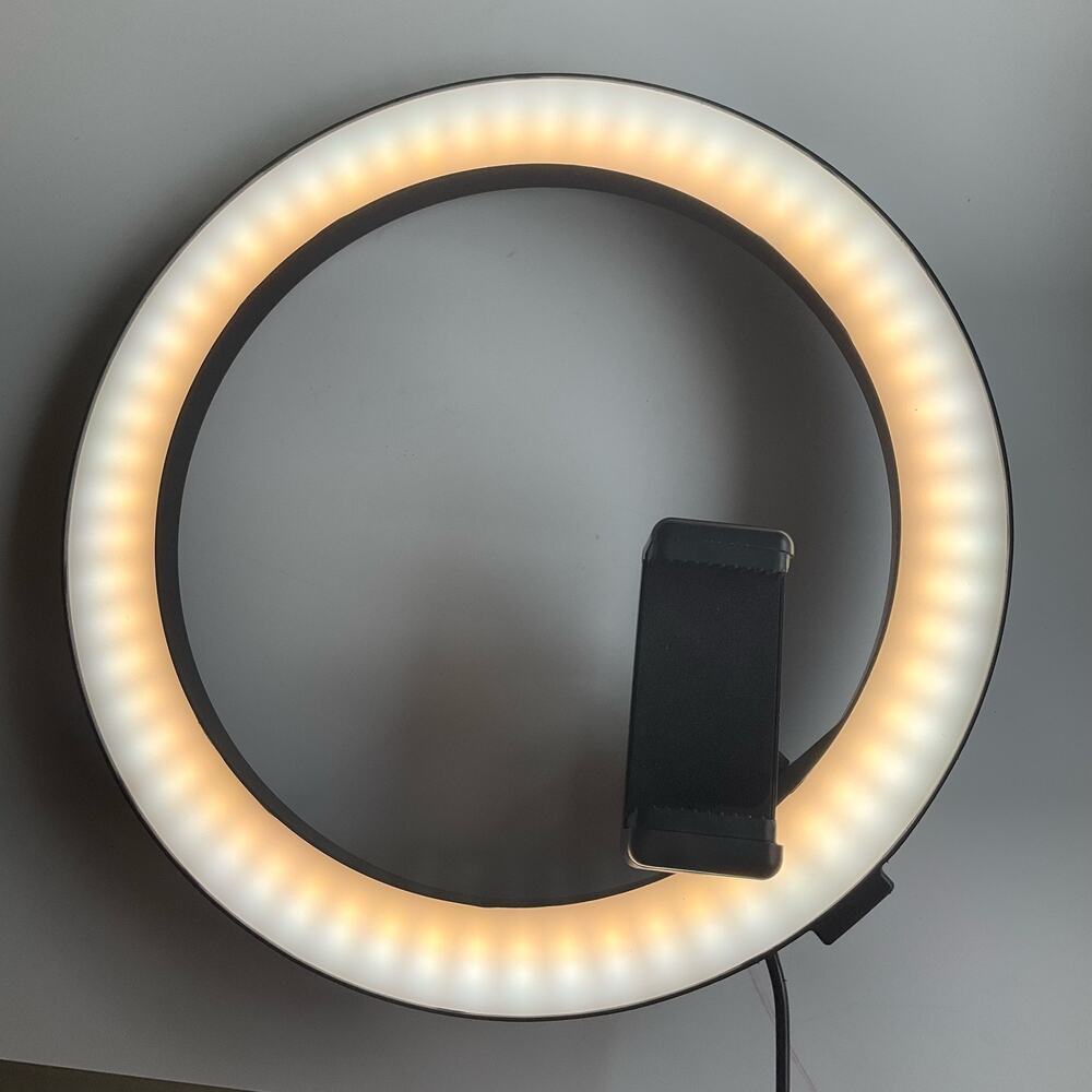 Dimmable Desk Makeup LED Ring Light 10" with Tripod Stand & Phone Holder, white